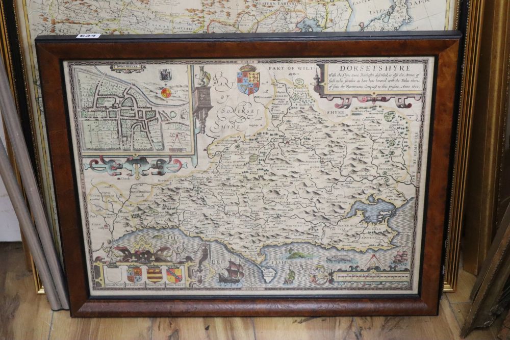 Jacodus Hondius, coloured engraving, Map of Dorsetshyre, 39 x 52cm